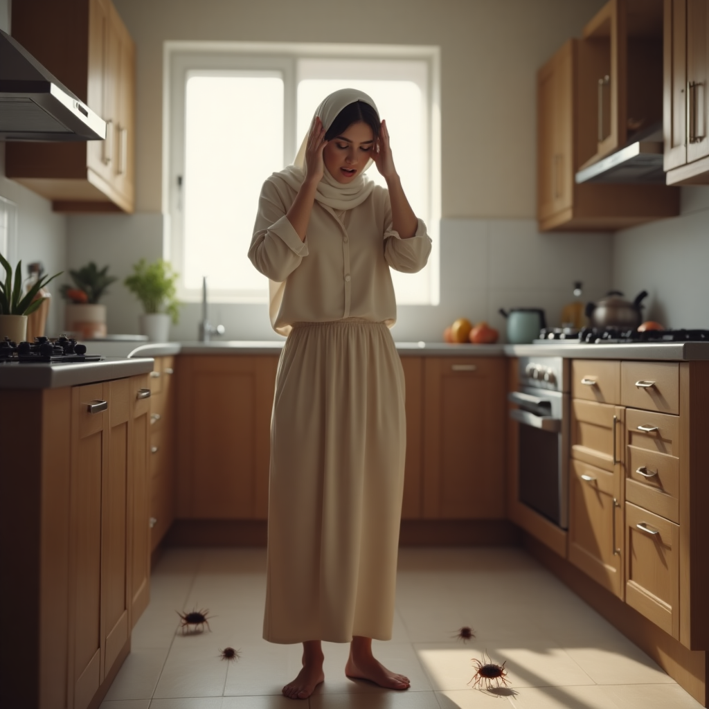أنثى تتعرض لهجوم حشرات داخل المنزل – مثال لحاجة ضرورية إلى شركة رش حشرات محترفة بالكويت