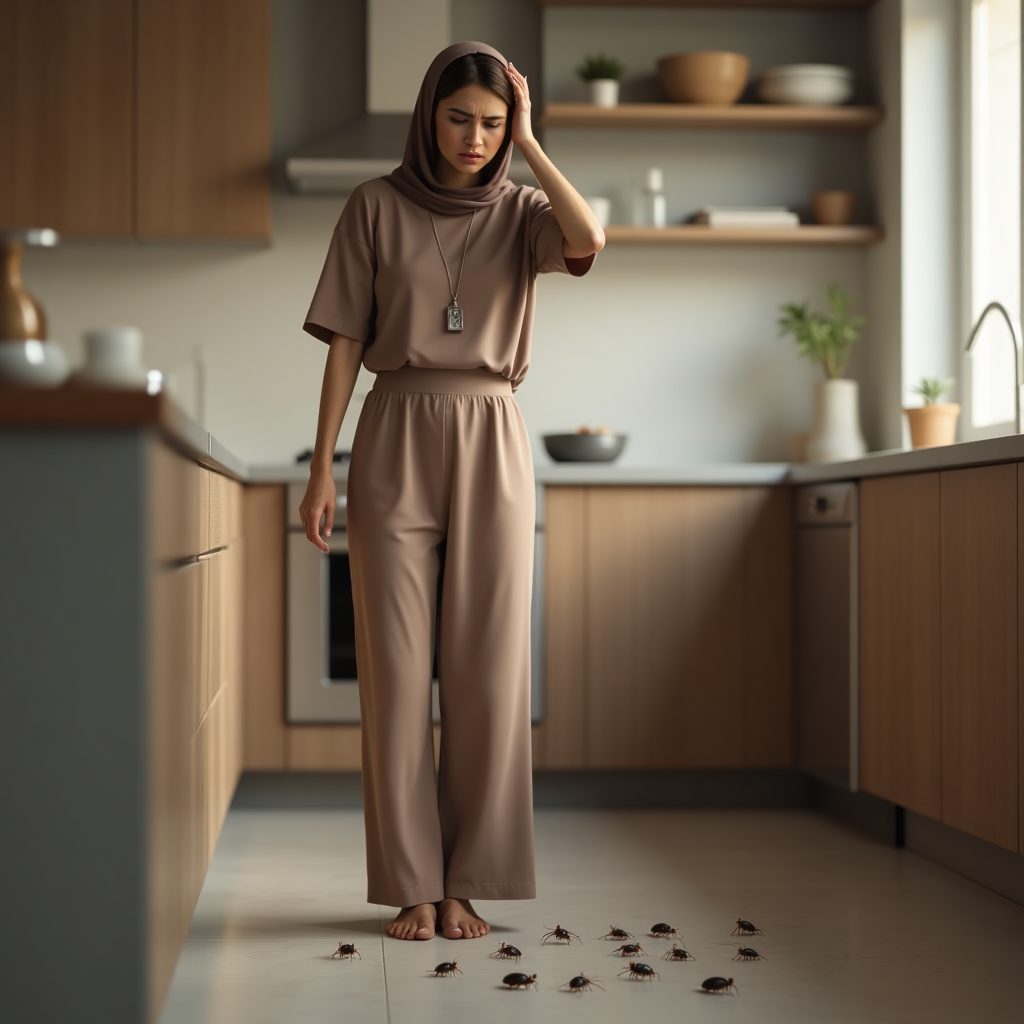 أنثى تتعرض لهجوم حشرات داخل المنزل – مثال لحاجة ضرورية إلى شركة رش حشرات محترفة بالكويت